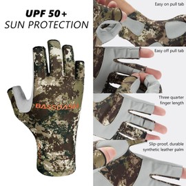 Bassdash ALTIMATE Fishing Gloves Sun Protection Fingerless Hunting UPF 50+ Men’s Women’s UV Gloves (ALTIMATE I - Grunge Camo, X-Large)