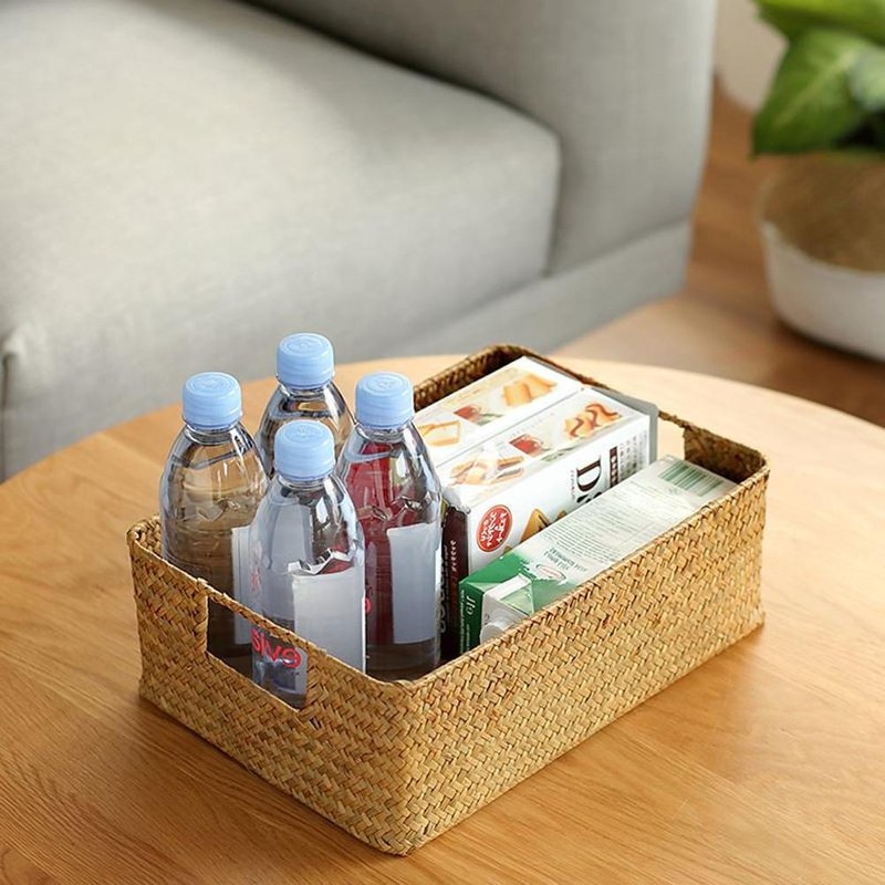 Handmade Seaweed Storage Basket Woven Storage Box with Handle for