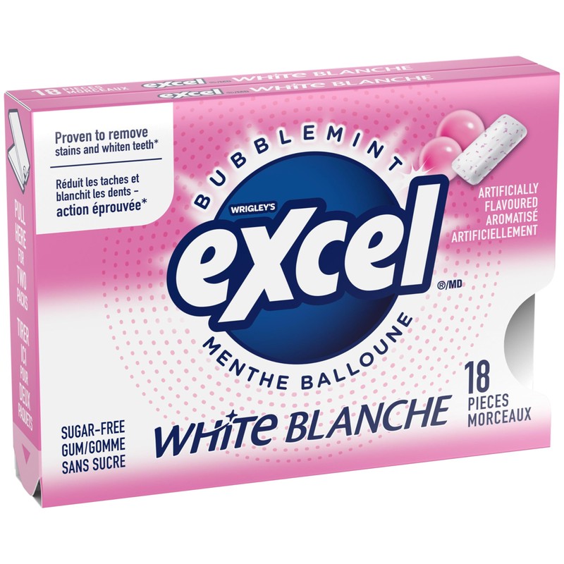 Excel White Bubblemint, Teeth Whitening, Sugar Free Chewing Gum, Multipack,