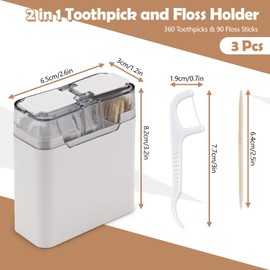 Realand 2 in 1 Toothpick & Floss Pick Holder, 3Pcs Toothpick Dispenser with 360 Toothpicks & 90 Floss Sticks, Sturdy Toothpick Case Dental Floss Pick Dispenser for Home Travel