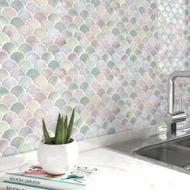 Livelynine Peel and Stick Backsplash Tile for Kitchen Pink Scallop Bathroom Wall Tiles Peel & Stick Waterproof 4-Tiles 12X12" Back Splashes for Kitchens Self Adhesive Shower Tile Stickers Coloful Wavy