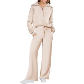 ANRABESS Women 2 Piece Outfits Sweatsuit Oversized Sweatshirt Sweatpants Tracksuit Sweat Lounge Matching Set 2025 Fall Trendy Apricot XX-Large