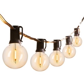 G40 Outdoor String Lights LED 25Feet Patio Lights with 27 LED Shatterproof Bulbs(2 Spare), Waterproof Globe Hanging Lights for Backyard Decor Bistro Party Yard Decor, E12 Socket, 2200K, Black Wire