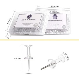 NEDBLUE Clear Push Pins - 120 Drawing Pins with Storage Box, Thumb Tacks for Cork, Notice and Bulletin Boards - Map Pins (Clear)
