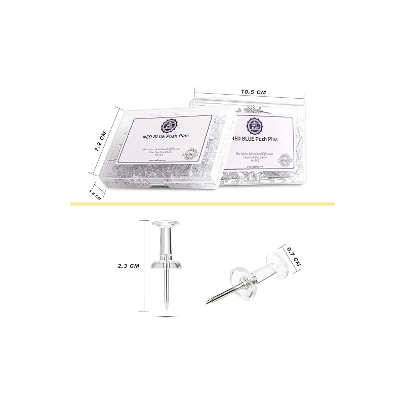NEDBLUE Clear Push Pins - 120 Drawing Pins with Storage