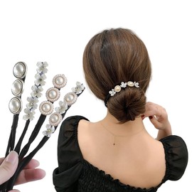 4Pcs Womens Hair Bun Maker with Flower and Pearl Hair Curler Deft Easy Bun Twist French Hairstyle Shaper Twist Hair Tool Hair Accessories