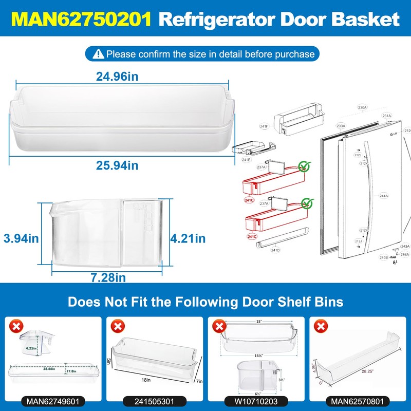 UPGRADED MAN62750201 Refrigerator Door Basket Compatible With LG Kenmore LDCS22220S