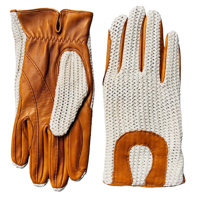 Harssidanzar Men's Crochet Leather Riding Gloves, Riding Gloves for Men,