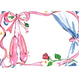 Lil Pickle Girls Pink Ballet Slippers Blank Notecard Set, Flat Style, 6.5"x4.75", 8 Pack w/Envelopes, Fill-in Style, 8 Pack