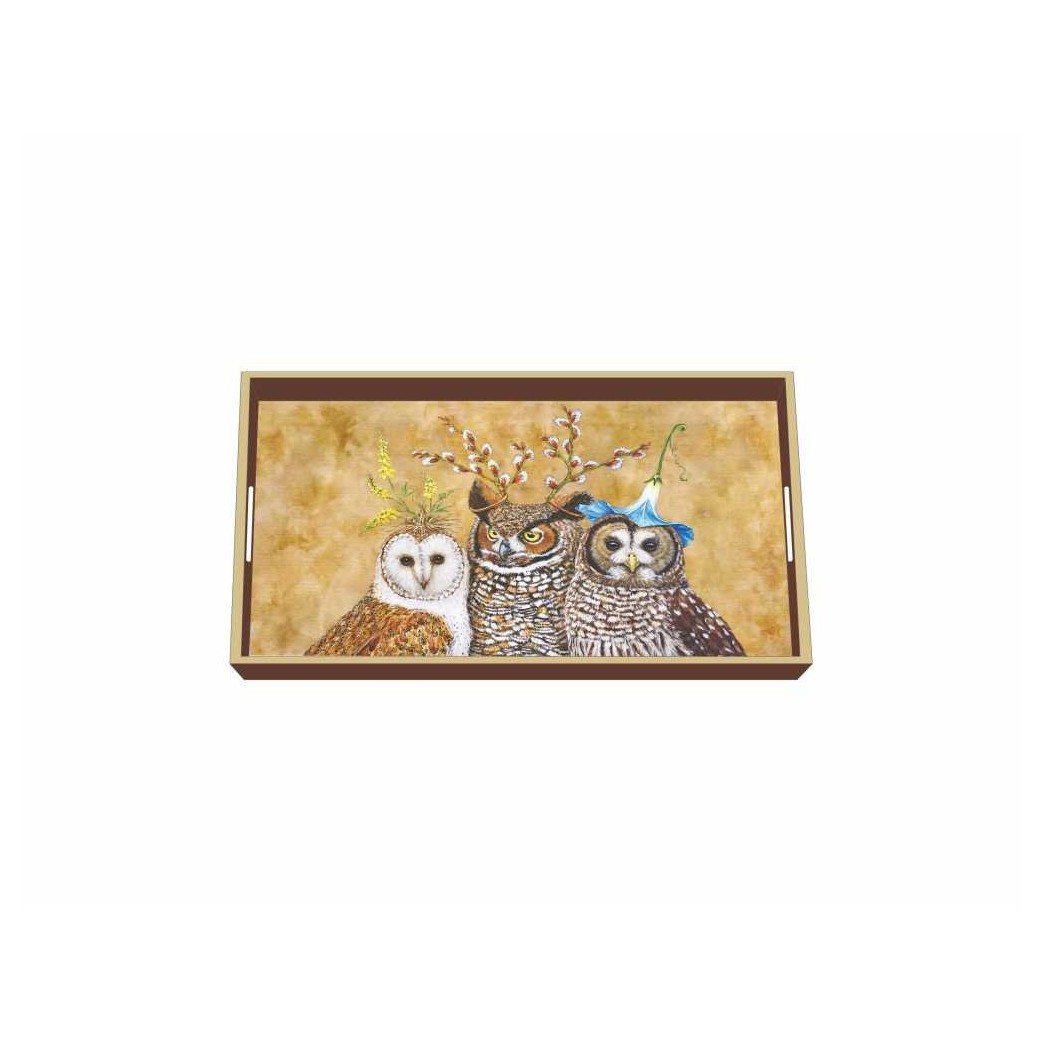 Paperproducts Design Wooden Vanity Tray Displaying Owl Family Design, 12.25 x 7 x 1.5, Multicolor