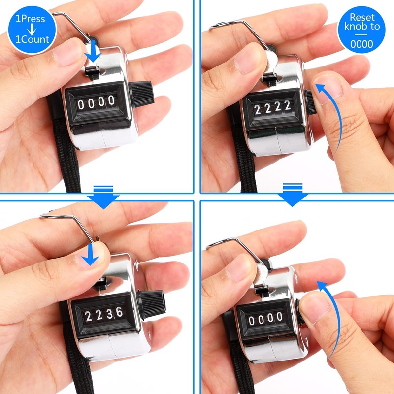 FEBSNOW Metal Handheld Tally Counter Clicker 4 Digital Number Click