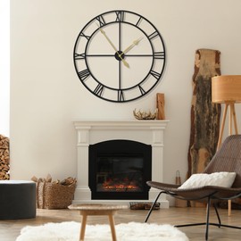 LEIKE 80CM Extra Large Wall Clock - 31" Oversize Modern Black Metal Roman Numeral Nearly Silent Little Ticking Battery Operated Wall Clocks for Living Room, Kitchen,Bedroom Farmhouse Home Decor