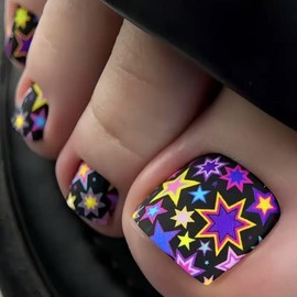 Square Press On Toenails Short Fake Toenails With Star Design Matte False Toenails Full Cover Acrylic Nails Summer Glue On Nails Cute Glue On Nails For Women Manicure 24pcs