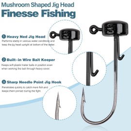 Ned Rig Jig Heads Kit-25pcs Finesse Mushroom Shroom Jig Hooks for Soft Lures Ned Rig Jig Heads for Bass Fishing Crappie Jig Heads Mushroom Head Jigs Freshwater or Saltwater 1/6 1/8 and 1/10oz