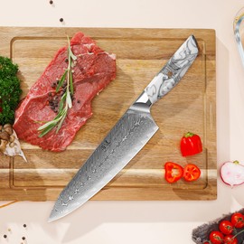 SHANGDAO Chef Knife,8 inch Damascus Japanese kitchen knives,VG10 Steel&Resin Handle Chef Knife,Hammered Finish chef's knives,Japanese damascus knife Including Gift Box