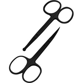Tijeras de bello facial curvo y redondeado para hombres y mujer - , tijeras para cortar el pelo de la nariz, de la barba, bigote, pestañas y cejas uso seguro para orejas, nariz con la tijera chata Acero inoxidable profesional. (black)