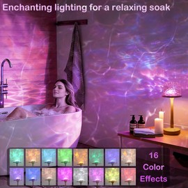 KidoYean Cordless Shower Lamp,Bedside Lamp,Touch Ocean Wave Projector Light,3 Way Color Temperature,16 Color Changing Light,Dimmable,Rechargeable Aurora Night Lights for Bedroom Bathroom, Waterproof