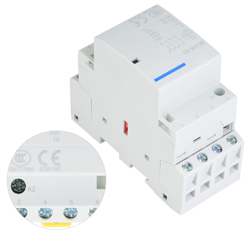 4P 20A 2NO 2NC Household AC Contactor DIN Rail Mount