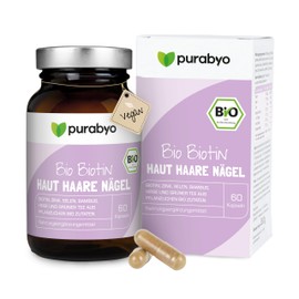 Organic Biotin Skin, Hair, Nails - Capsules | Only Natural Ingredients in Organic Quality | Pure Vegan | Biotin Zinc Selenium Organic | Hair Vitamins in Glass Instead of Plastic