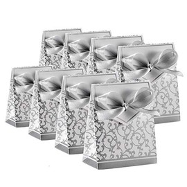 KUPOO - 50 cajas de caramelos, cajas de regalo de boda, bolsa de caramelos, caja para tartas para decoración de bodas, fiestas, Pascua (plateada)