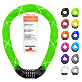 nean Bicycle Lock with Numbers High Security Extremely Robust Fabric Coating, Bicycle Chain Lock, Number Code Combination Lock, Hardened Steel Chain Links, 6 x 6 x 900 mm, green