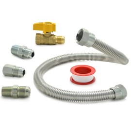 TTFLEX 22 Inch Flexible Gas Line Kit with 1/2" Brass Shut Off Valve and 3/8" MIP & 1/2" MIP & 3/8" FIP Fittings, Stainless Steel Gas Dryer Connector kit for Log, Stove, Heater, Dryer, Fireplace