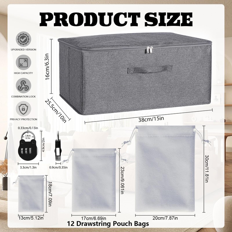 Lockable Adult Toy Storage Organizer, 12 Multiple Drawstring adult toy