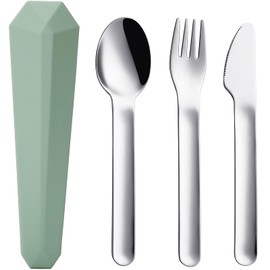 DEVICO Travel Utensils with Case, Reusable Camping Silverware Cutlery, 18/8 Stainless Steel Portable Fork Spoon Knife Set for Lunch Picnic School Workplace (Green)