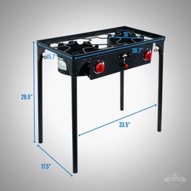 Hike Crew Auto Ignition 3-Burner Outdoor Gas Stove | 225,000 BTU Portable Propane-Powered Cooktop with Blue Flame Control, Removable Legs, Temperature Setting Knobs | Includes Hose & Regulator