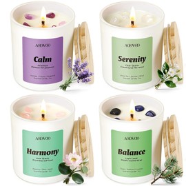 AOOVOO Calm Candles Set for Women - 4 Pack Candles for Home Scented, 28 oz 200 Hour Burn, Aromatherapy Candle with Crystals, Lavender Calm/Jasmine Serenity/Water Lily Pear Harmony/Patchouli Balance