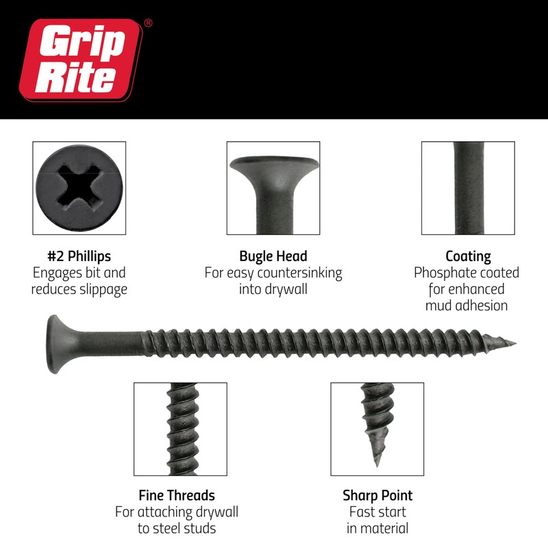 Grip-Rite 2DWS1#6 X 2" Phillips Bugle Head Fine Thread Sharp