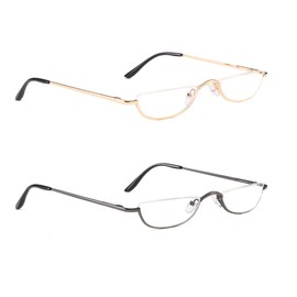 COVESATO Half Frame Reading Glasses, Half Metal Moon Readers for Women Men 2 Pairs 1.75