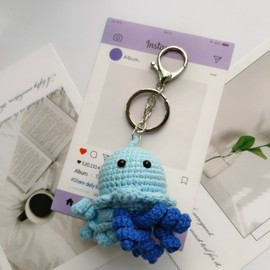Wikorunwa Crochet Blue Octopus Keychain Animal Keychain Kawaii Keychain Charms For Women Handmade Crochet Knitted Keychain