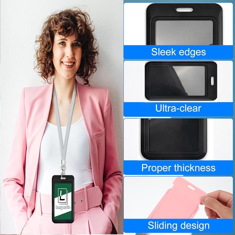 Yharnamite 4 Pcs Sliding ID Badge Holder with Clear Window