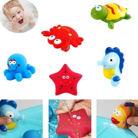DQTYE 6Pcs Bath Toy Floating Sea Animal, Baby Soft Squirt Bathing Toys Bathtub Cartoon PU Rubber Water Game Learning Educational Toy For Kids Toddlers