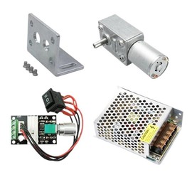 XvuaTeIw JGY370 DC 6V 12V 24V Worm Gear Reduction Motor+ Bracket+Speed+Controller+Power Supply Metal Gear Worm Turbo Gear Motor(6V 375RPM,Package C)