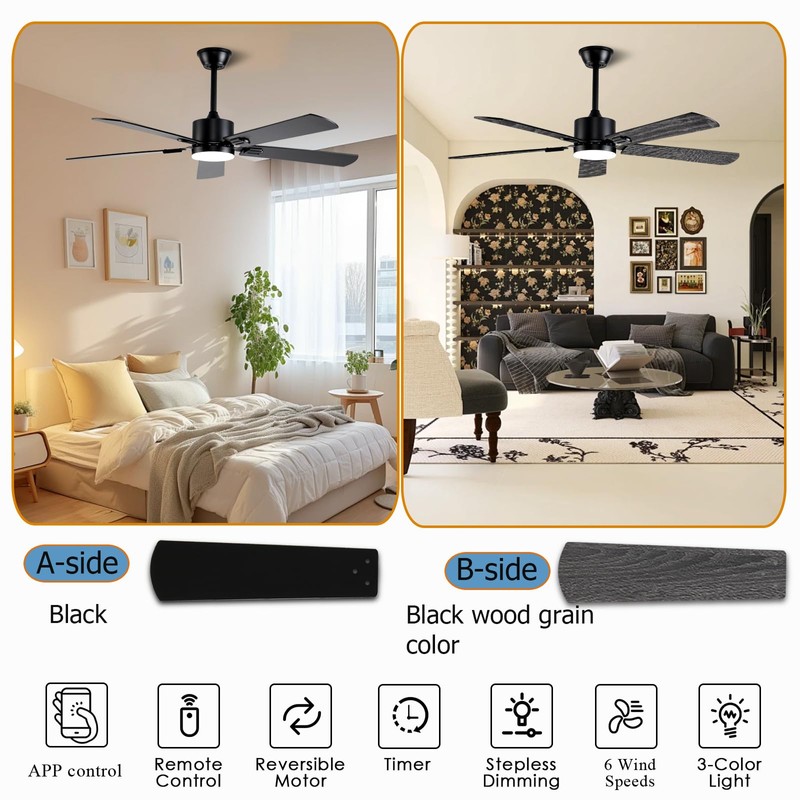 FUMLTP 52 inch Modern Ceiling Fans with Lights APP/Remote Control,