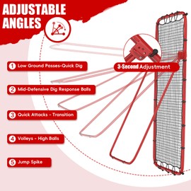 Volleyball Rebounder Net 7x4 Ft, 5-Angle Adjustable Rebounder Net for Practicing Digging, Setting, Spiking, Bounce Back Training Equipment with 2 Target Stripes & Portable Travel Bag for Storage