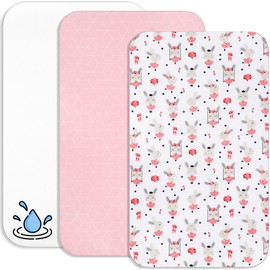 Lovely Hippo 2 x Fitted Sheets 90 x 55 cm 100% Cotton + 1 x Mattress Protector 100% Waterproof Material - Set 3X - Compatible Kinderkraft Neste Up (Dancer Rose, 55 x 90 cm)