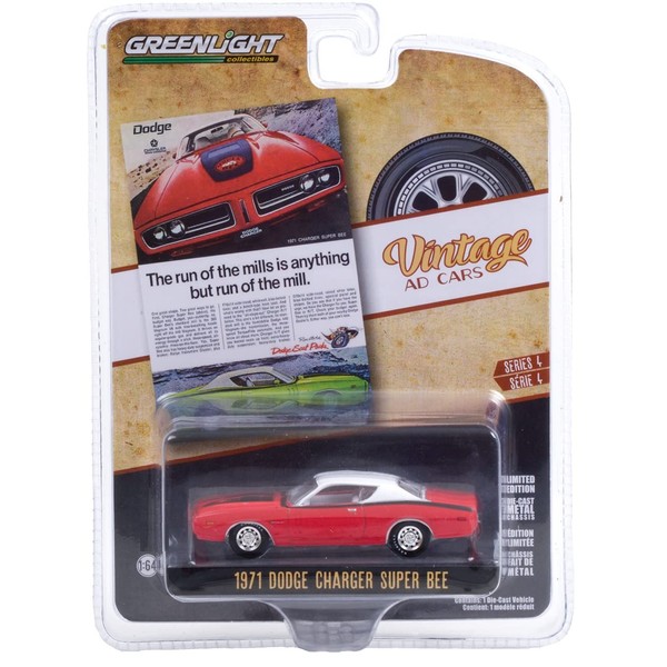 Greenlight 39060-A Vintage Ad Cars Series 4-1971 Dodge Charger Super