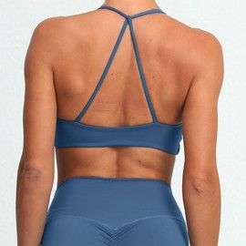 ABOCIW Sports Bras for Women Twist Front Halter Fitness Backless Padded Workout Tank Tops Sports Bra Low Medium Impact Gym Bra Yoga Crop Tank Top #1 Navy Blue Medium