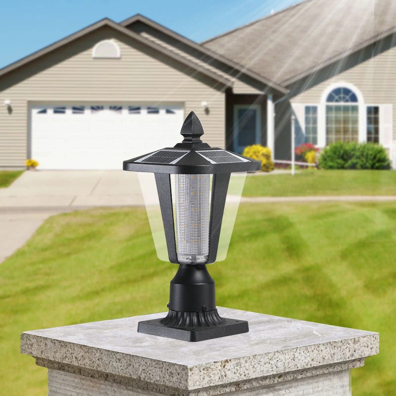 Modern Black Aluminium Solar Powered LED Garden Lantern 15 Inch