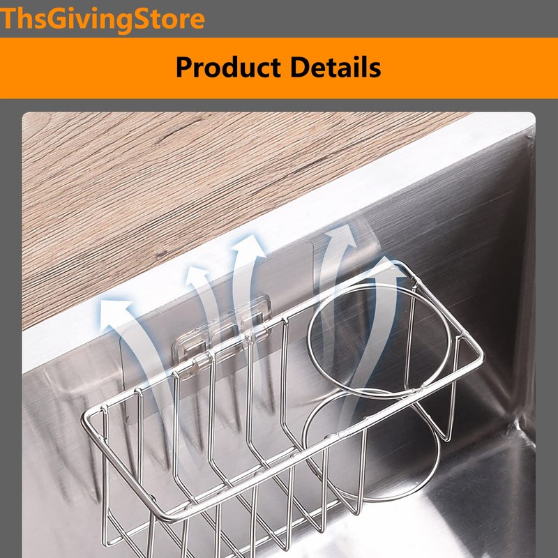ThsGivingStore Suction Sink Sponge Holder with Brush Holder, 2-in-1 Adhesive