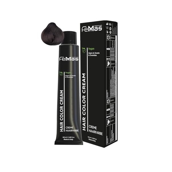 FemMas Haarfarbe Schwarz Intensiv 1.0 I Professionelle Creme Haarfarbe mit