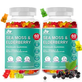 BIO VITALICA Sea Moss Gummies Elderberry BioVitalica - Vitamin C D + Zinc - Irish Seamoss Vegan Gummy with Sea Moss Gel & Powder for Immunity, Detox - for Adults and Kids (2Packs)