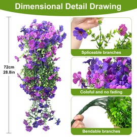 Artificial Fake Hanging Flowers for Outdoors,2 PCS Faux Silk Daisy Plants Outside Spring Decoration,UV Resistant Eucalyptus Leaves No Fade For Home Indoor Porch Patio Window Garden(Double Purple)