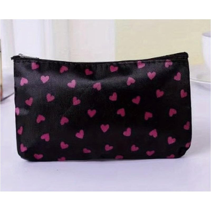 Kids Cute Black with Pink Hearts Pencil Case Cosmetic Make