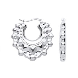 Sterling Silver Victorian Style Gypsy Creole Hoop Earrings - 30mm