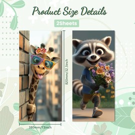 Peacoblue Wheelie Bin Stickers 2 Sheets Giraffe and Raccoon Sticky Dustbin Stickers Decals, 15in x 32in Waterproof Large Wraps for Trash Cans Bins Driveway Garden Outdoor Indoor Patio Decor