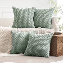 MIULEE Pack of 4 Greyish Green Throw Pillow Covers 18x18 Inch Soft Corduroy Decorative Boho Striped Pillow Covers Pillowcases Modern Farmhouse Home Decor for Couch Bed Sofa Living Room